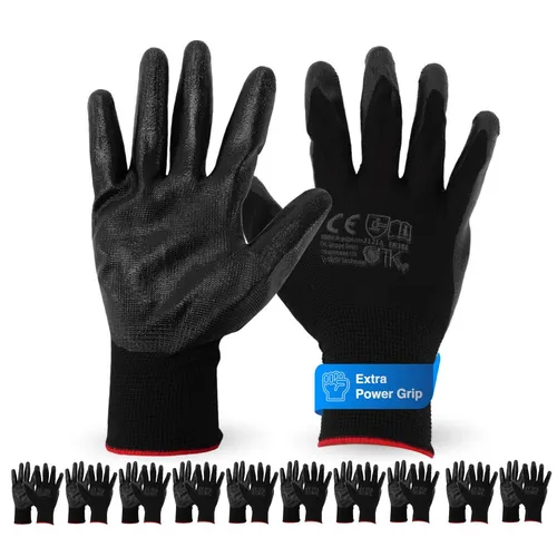 toolmate® Arbeitshandschuhe 10 Paar Arbeitshandschuhe Gartenhandschuhe Gr. 9 - EN388 grau (10 Paar, 10-St)