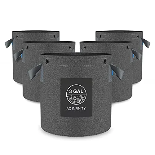 AC Infinity Hochbelastbare wiederverwendbare Stofftöpfe 11L - 5er-Pack - Garten-Zubehör: Hochbelastbare Stofftöpfe mit 11 Litern, ideal für gesunden Pflanzenanbau durch Air Pruning für bessere Wurzelstruktur und Nährstoffaufnahme.