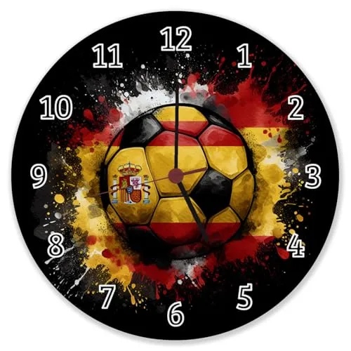 speecheese Fußball Spanien Flagge Wanduhr aus Alu EM 2024 Sport Nation rot gelb Ball