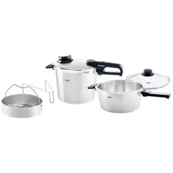 Fissler Vitavit® premium Schnellkochtopf-Set, 5-teilig - Hochwertige Edelstahl Kochtöpfe mit Verriegelungsanzeige und einstellbarem Abdampfen für sicheres und schnelles Kochen. Ideal für alle Herdarten – Made in Germany.