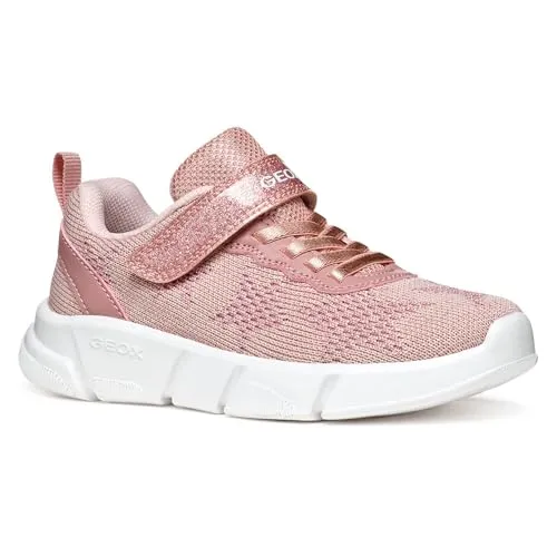 Sneaker "J ARIL GIRL" - Glitzernde Knitwear Sneaker für Kinder - Stylische Geox Sneaker mit glitzerndem Klettriegel, ideal für Komfort und Spaß beim Spielen, Größe 24, in rosa.