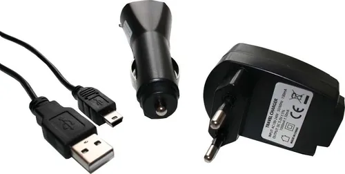 vhbw Ladezubehör Set kompatibel mit Garmin Etrex 30, 20, 10, Summit HC Navi - KFZ-Ladeadapter, Netz-Adapter, 2-in-1 USB-Datenkabel / Ladekabel