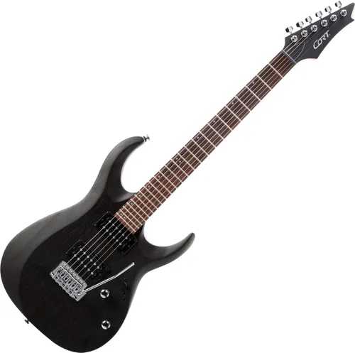 Cort B-001-1701-0 Solid Body E-Gitarre in Open Pore Black - Gitarren mit kraftvollen Power Sound Humbucker-Pickups und 24 Bünden für ein vielseitiges Spielgefühl.