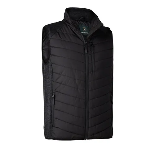 Deerhunter Moor Padded Waistcoat mit Strick Schwarz - Herren-Sportwesten mit elastischen Einfassungen für perfekten Sitz. Bequem und atmungsaktiv, ideal für Outdoor-Aktivitäten.