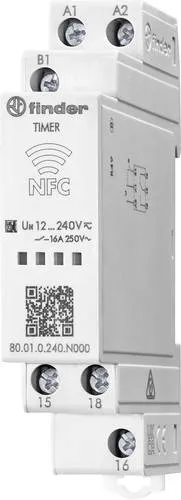 Finder 80010240N000 Zeitrelais Multifunktional - Multifunktions-Zeitrelais für DIN-Schiene, programmierbar über NFC, Zeitbereich von 0.1 s bis 24 h, ideal für flexible Anwendungen in der Automatisierung.