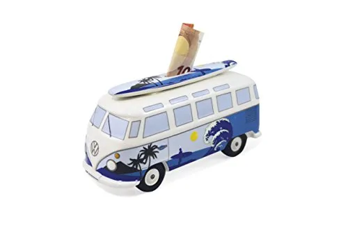 BRISA VW Collection - Volkswagen Spar-Büchse im T1 Bulli Design - Spardosen für Kinder: Diese liebevoll gestaltete Sparbüchse im T1 Bulli Design mit Surfbrett ist perfekt für das Sammeln von Münzen und Geldscheinen.