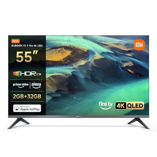 Xiaomi TV F Pro 55(140 cm), 4K UHD QLED, Smart TV, Fire OS8,Triple Tuner DVB-C/S/S2/T/T2,HDR10+,60Hz mit 120Hz Game Boost Mode,MEMC,Sprachsteuerung mit Alexa,2GB+32GB,Kompatibel mit Apple AirPlay