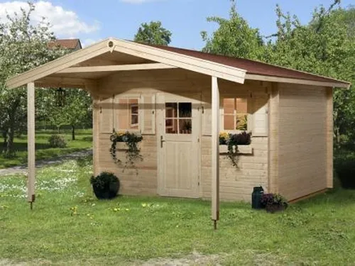 Weka Holz-Gartenhaus Satteldach 450 cm x 594 cm - Geräumiger Stauraum - Holz-Gartenhäuser mit 22,04 m² und robustem Steck- & Schraubsystem. Ideal für Geräte, Gartenmöbel und als Freizeithaus. Überdachter Außenbereich für zusätzlichen Komfort.
