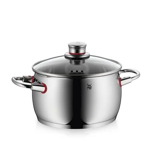 WMF Quality One Kochtopf groß 20cm mit Glasdeckel - Kochtopf 20 cm, 4,1l, aus Cromargan Edelstahl, ideal für Induktion. Mit Cool+ Technologie für sichere Handhabung und Dampföffnung im Deckel für kontrolliertes Kochen.
