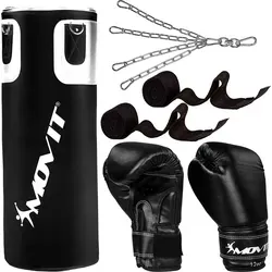MOVIT Boxsack ® Boxsack-Set 25 kg – Komplettes Set für Kampfsportler - Boxsäcke für Erwachsene mit 25 kg gefüllt, inklusive Boxhandschuhen und Bandagen – ideal für effektives Training und Fitness.