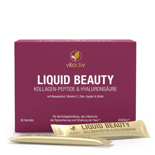Vitactiv LIQUID BEAUTY – Kollagen zum Trinken - Kollagen zum Trinken für schöne Haut, angereichert mit Hyaluronsäure und Vitamin C für eine optimale Hautfunktion und Unterstützung der Kollagenbildung.
