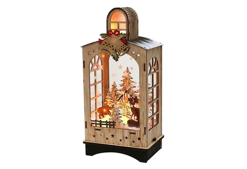 SIGRO LED Laterne Holz Laterne Winterwald - Nussknacker, zaubert mit ihrem Winterwald-Motiv eine gemütliche Weihnachtsstimmung und wird zum leuchtenden Blickfang in Ihrem Zuhause.