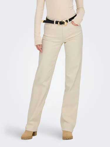 ONLY Gerade Jeans "ONLBLUSH MID STRAIGHT DNM DOT NOOS", Gr. M (38) - Ecru - Damen Jeans in Ecru mit geradem Schnitt und normaler Leibhöhe. Robuster und pflegeleichter Jeansstoff für vielseitige Styles, von gemütlich bis stylisch.