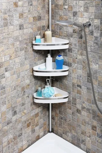 Bischof Duschregal, höhenverstellbar 135 - 260 cm - Ablagen für Dusche mit 3 extragroßen, wasserdurchlässigen Ablagen und stabilen Teleskopsystem. Ideal für optimalen Stauraum und Ordnung im Bad.
