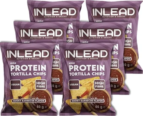 INLEAD High Protein Tortilla Chips | 35g Protein pro 100g | Knusprige Protein Chips mit viel Ballaststoffen | Protein Snack für Fitness & Alltag - 6x 50g (Smoky Barbecue)