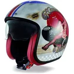 Premier Vintage Pin Up Jethelm Silber XS für Männer - Motorradhelm aus Tri-Composite-Mix für optimale Sicherheit, mit integrierter Sonnenblende und stilvollem Vintage-Design.