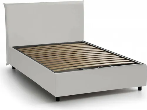 Assia Quadratisches Containerbett mit Kunstleder, 120x200 cm, Weiß - Praktisches Containerbett mit stilvollem Kunstlederbezug und platzsparendem Stauraum. Ideal für eine Matratze von 120x200 cm, inklusive robustem Lattenrost für optimalen Komfort.