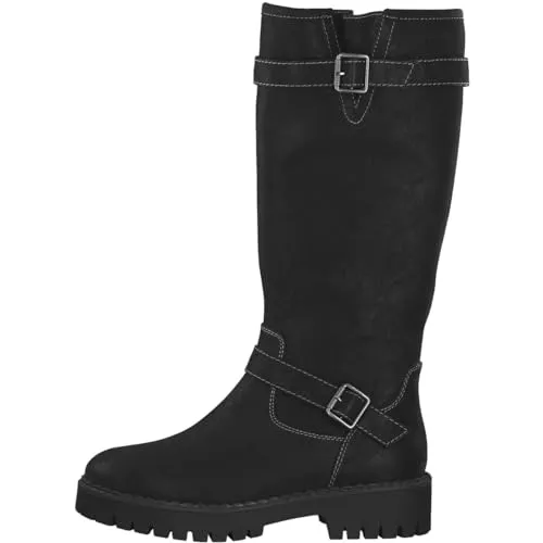 s.Oliver Damen Hohe Stiefel ohne Absatz Kniehoch Blockabsatz Vegan Schwarz (Black), 40