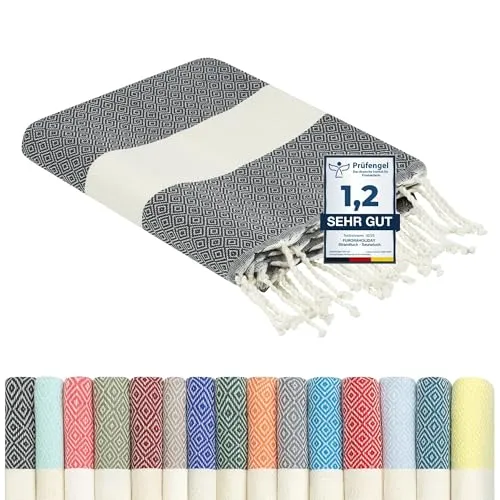furora Holiday Strandtuch groß 100x200 cm: Premium Baumwolle für Strand und Sauna - Strandtücher, XXL Hamamtuch aus Tunesien, leicht und kompakt – ideal für Picknick, Sauna und Strandabenteuer.