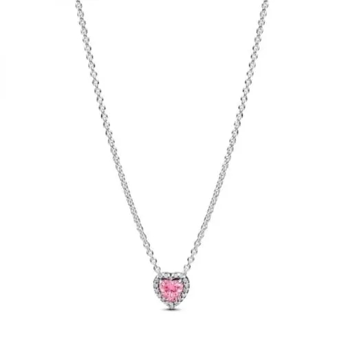 PANDORA Timeless rosafarbenes Herz Halskette aus Sterling Silber - Ketten für Damen, elegantes Design mit funkelndem rosafarbenen Zirkonia-Anhänger und verstellbarer Länge für individuellen Stil.