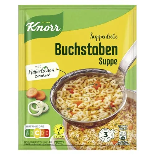 Knorr Suppenliebe Buchstaben Suppe leckere Nudelsuppe mit natürlichen Zutaten 14x 3 Teller