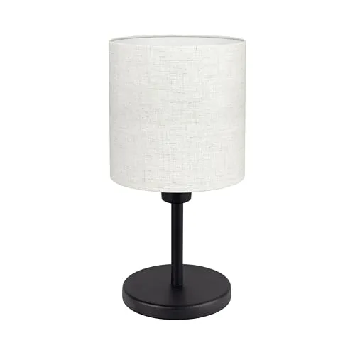 EGLO Tischlampe Monetto 1, kleine Deko Tischleuchte Wohnzimmer, elegante Nachtischlampe, Schlafzimmer Lampe in schwarz mit Lampenschirm in Naturfarben, E14 Fassung, H 18 cm