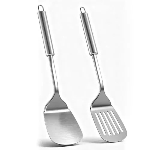 Xiqiggi 2 Stück Pfannenwender Edelstahl, Schlitzwender, Massiver Wender, Kochbesteck, Spatula, Küchenspachtel, Robuster Küchenspatel Küchenutensilien, Hoher Hitzebeständigkeit, Ideal Wenden Servieren