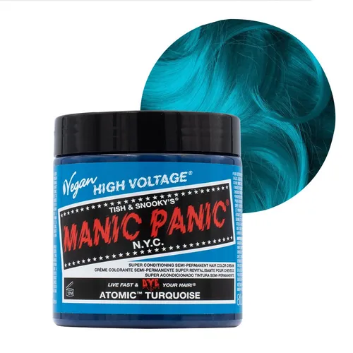 Manic Panic High Voltage Classic Atomic Turquoise 237 ml - Neonfarbene Haartönung - Haarpflege mit veganer, tierversuchsfreier Formel für strahlendes Türkis. Hält 4-6 Wochen und ist ideal für blonderes Haar, um intensivere Farben zu erzielen.