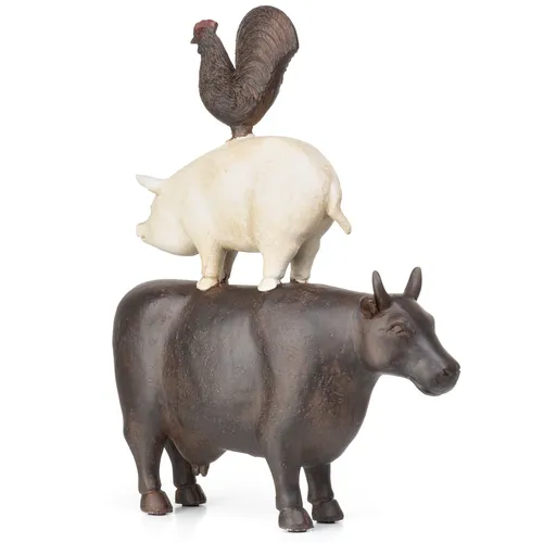 Moritz Dekofigur: Kuh, Schwein und Hahn aufeinander - Nussknacker Deko-Figur aus Polyresin, ein einzigartiges Dekoelement, das stilvolle Akzente in Ihrem Zuhause setzt und perfekt als Geschenk für Liebhaber geeignet ist.