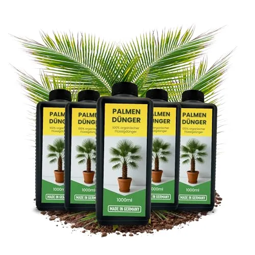 Natürlicher Hanfpalmendünger 5L - 5x 1L Flüssigdünger für Palmen - Dünger für Innen- und Außenbereich, ideal für Garten- und Topfpflanzen. Organisch und hochwirksam, sorgt für kräftiges Wachstum das ganze Jahr über.