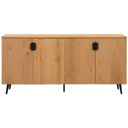 Vente-Unique Sideboard Sinolo, Naturholz, 160x76x40 cm - Das Sideboard Sinolo bringt dank Eichenfurnier Wärme in Ihr Wohnzimmer. Mit 4 Soft-Close-Türen und großzügigen Ablagemöglichkeiten sorgt es für Ordnung und Stil. Ideal für jeden Wohnbereich!