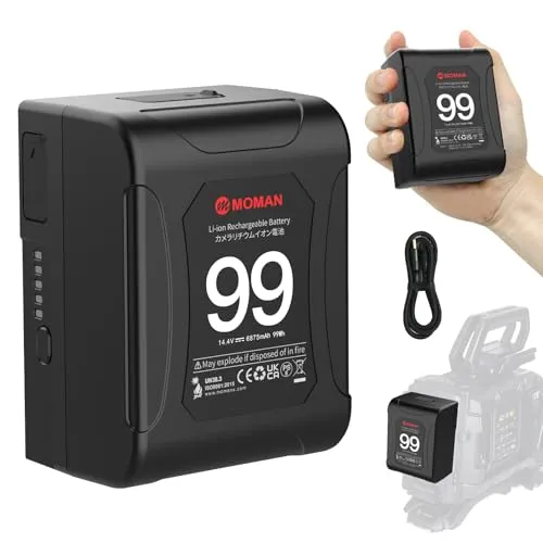 V-Mount Akku, Moman Power99 V-Lock Battery mit Dual D-Tap & 65W PD USB-C Output 99Wh/14.4V 15A 200W Tragbar Klein für Camcorder Blackmagic BMPCC 4K/6K Kamera DSLR Monitor, V-Mount-Akku-Batterie-Mini