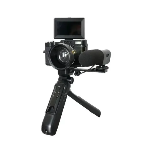 Realishot Vlg-4K Vlogging Kamera Set - 16-facher Digitalzoom, schwenkbares Display, inklusive Stativ und Powerbank für ununterbrochene Aufnahmen