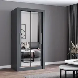 imoebel24 Schwebetürenschrank MILAN 100 - Grau - Schwebetürenschrank mit eleganten Spiegelfronten, ideal für platzsparende Lösungen im Schlafzimmer oder Flur. Viel Stauraum mit zwei Kleiderstangen und mehreren Einlegeböden.