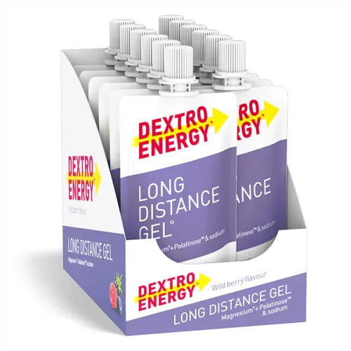 DEXTRO ENERGY LONG DISTANCE GEL WILDBERRY - 12x50ml - Ausdauer- & Energieriegel mit Palatinose, ideal für intensive Workouts über 90 Minuten. Enthält Magnesium und Natrium zur Unterstützung von Muskeln und Nerven.