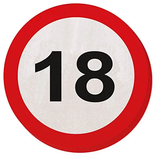 Folat 28318 Party Servietten Verkehrsschild (1 x 20 STK.)-Zahl 18