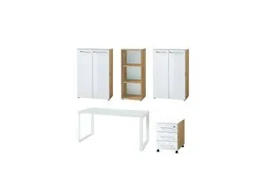Büromöbel Set 5-teilig MUENCHEN – Schreibtisch, Container & Schränke - Komplettbüro-Set für Ihre Arbeitsumgebung: Hochwertige Möbel mit Glasfronten, Soft-Close-Funktion und abschließbaren Elementen. Ideal für modernes Arbeiten.
