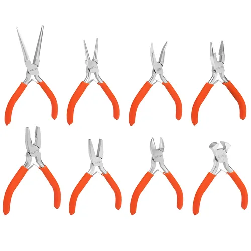 Zangenset Klein Schmuck Zangen mit Weichem Griff (8 Stk) – Drahtzange - Juwelier-Zangen & -Scheren, ideal für präzises Arbeiten mit Schmuck und Draht, ergonomischer weicher Griff für maximalen Komfort.