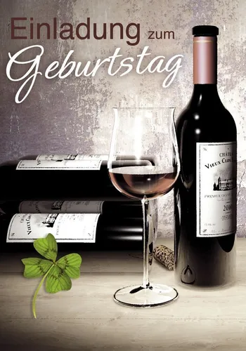 Komma³ 51-003 Einladung Geburtstag "Weinflasche" - 5 Stück