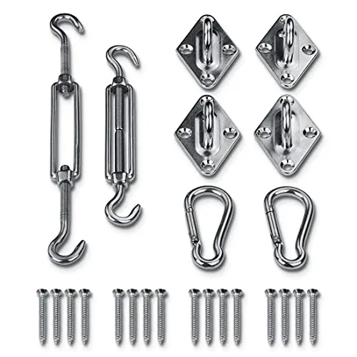 yourGEAR Fix-It Tarp - Sonnensegel Montage Set aus Edelstahl Befestigungsset für Wand Holz-Pfosten Zaun Baum 24 teilig