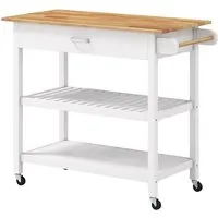 COSTWAY Küchenwagen, 3-stöckiger Küchenrollwagen mit Arbeitsplatte - Servierwagen mit großzügiger Arbeitsfläche von 100 cm x 50 cm, ideal für die Zubereitung und das Servieren von Speisen. Aus robustem Kiefernholz und mit 4 mobilen Rollen für mühelose Beweglichkeit.