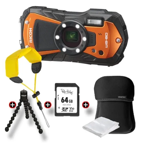 Ricoh WG-80 Special Edition orange - Kompaktkamera für Outdoorabenteuer, stoßfest und bis zu 14 m wasserdicht – ideal für Unterwasseraufnahmen.
