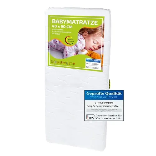 KiNDERWELT Babymatratze 40x90 cm - Kindermatratzen: Hochwertige Schaumkernmatratze für optimalen Schlafkomfort, atmungsaktiv, hypoallergen und pflegeleicht – ideal für Ihr Babybett.