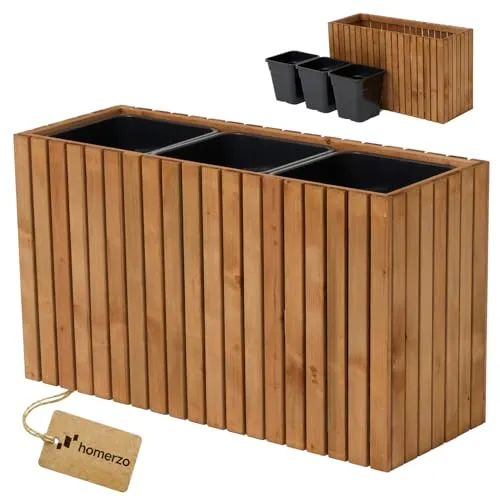 HOMERZO Pflanzkübel Holz – Wetterfestes Hochbeet für Garten und Balkon - Imprägniertes Kiefernholz mit herausnehmbarem Kunststoffeinsatz, ideal für Pflanzen in Garten, Balkon oder Terrasse. Robuste Qualität, sofort einsatzbereit ohne Montage.