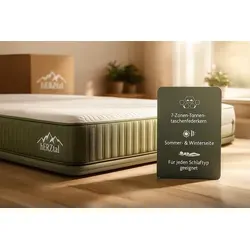 hERZtal 7-Zonen Taschenfederkernmatratze 80x200 cm – punktelastisch & atmungsaktiv - All-in-One Matratze mit adaptivem Aufbau für jeden Schläfertyp. Beidseitig nutzbar für optimalen Schlafkomfort in jeder Saison. Hygienisch dank abnehmbarem, waschbarem Bezug bis 60 °C.
