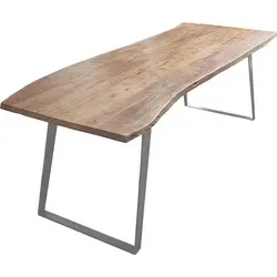 Esstisch Baumkante Akazie HOBART 240 x 100 mit silbernem U-Gestell - Tische & Stehtische: Robuster Baumkantentisch aus Akazie, stilvolles U-Gestell in Silber, ideal für moderne Essbereiche.