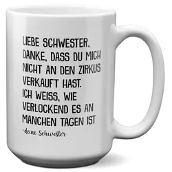 22Feels Tasse Schwester Geschenk von Schwester Geburtstag Weihnachten Mädchen Frauen, Keramik, XL, Made In Germany, Spülmaschinenfest weiß