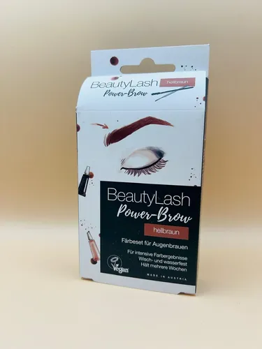 BeautyLash Power-Brow Färbeset für Augenbrauen - Hellbraun, Vegan - Vegan und einfach in der Anwendung, sorgt dieses Augenbrauenfärbeset für einen natürlichen Look. Ideal für die individuelle Farbgestaltung Ihrer Augenbrauen.