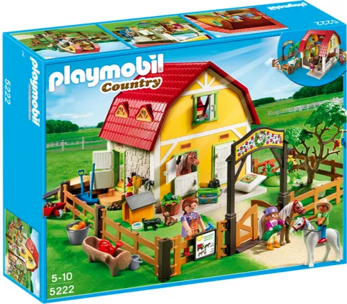 PLAYMOBIL COUNTRY Reiterhof PONYHOF Traktor - Reiterhof Set 5222 mit Ponyhof, Paddock und vielen Tieren für kreatives Spielen und Abenteuer im Stall.
