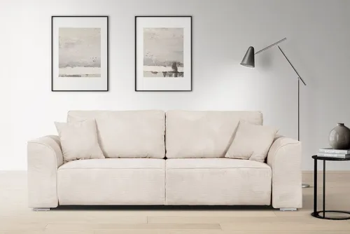 INOSIGN 3-Sitzer BEATRICE – Schlafsofa mit Bettkasten - Elegantes Einzelsofa mit Wellenfederung für hohen Sitzkomfort. Ideal als gemütliche Sitzgelegenheit und praktisches Gästebett. Inkl. 2 Zierkissen und pflegeleichten Füßen.